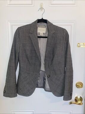 Banana Republic Gray Plaid Stretch Blazer - 70% Wool - Size 2 Petite